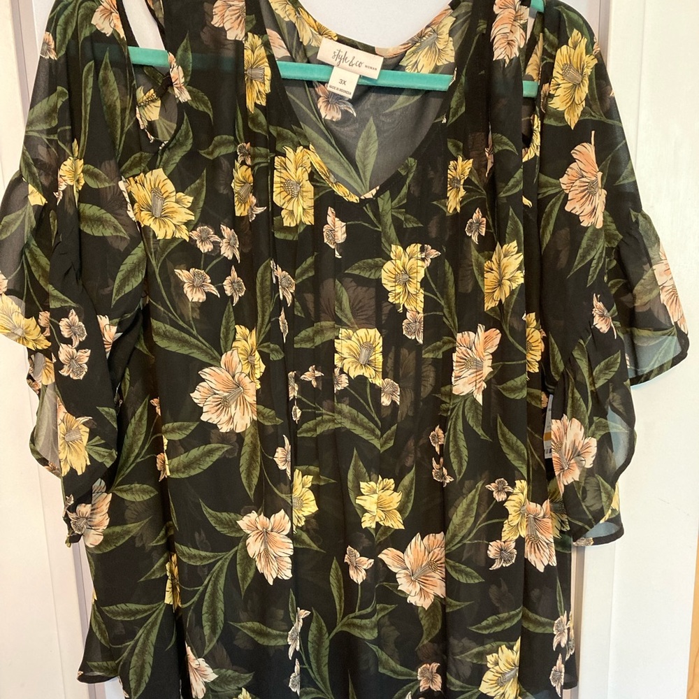 Women’s 3X cold shoulder sheer blouse